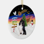 Xmas Magic - Bi Black Shetland Sheepdog Keramik Ornament (Rechts)