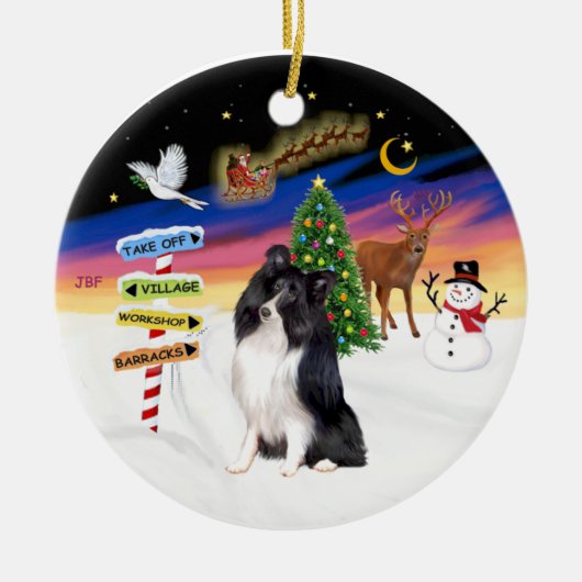Xmas Magic - Bi Black Shetland Sheepdog Keramik Ornament (Vorne)