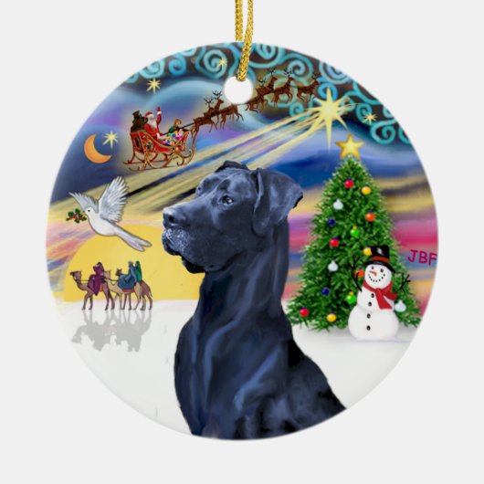 Xmas Magic* - Blue Great Dane (Kopf) (natürliche O Keramik Ornament (Vorne)