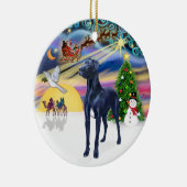 Xmas Magic* - Blue Great Dane (natürliche Ohren) Keramikornament (Rechts)