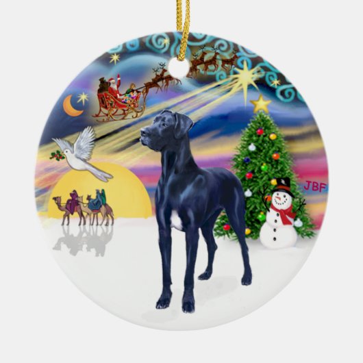 Xmas Magic* - Blue Great Dane (natürliche Ohren) Keramikornament (Vorne)