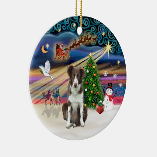 Xmas Magic - Border Collie (braun-weiß) Keramikornament (Rechts)