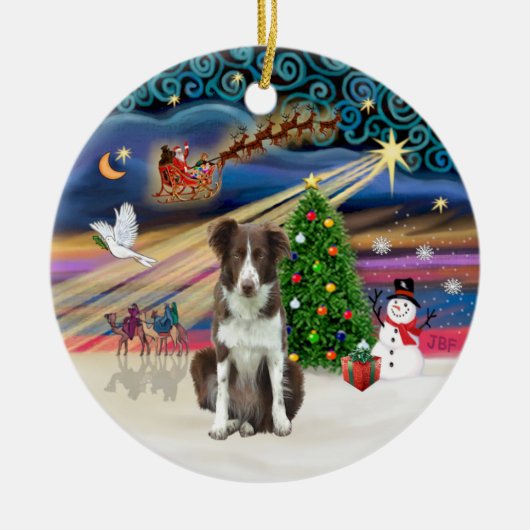 Xmas Magic - Border Collie (braun-weiß) Keramikornament (Vorne)