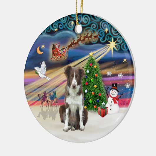 Xmas Magic - Border Collie (braun-weiß) Keramikornament (Links)
