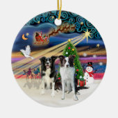 Xmas Magic - Border Colliese (Zwei-B-Brn) Keramik Ornament (Vorne)