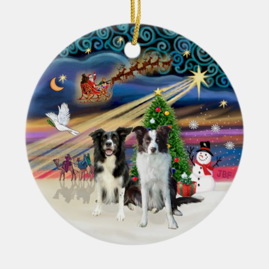 Xmas Magic - Border Colliese (Zwei-B-Brn) Keramik Ornament (Vorne)