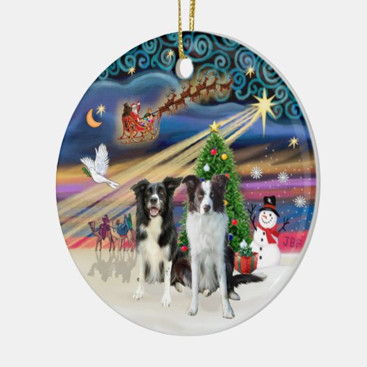 Xmas Magic - Border Colliese (Zwei-B-Brn) Keramik Ornament (Links)