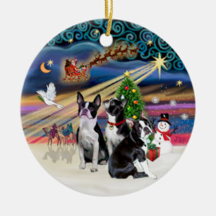 Xmas Magic - Boston Terrier (drei) Keramik Ornament