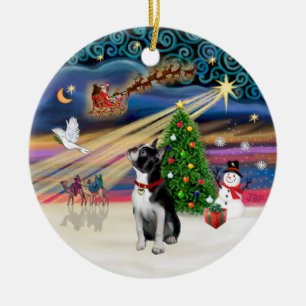 Xmas Magic - Boston Terrier (nach oben) Keramik Ornament