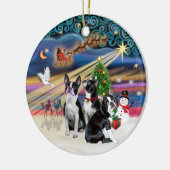 Xmas Magic - Boston Terriers (drei) Keramik Ornament (Links)
