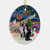 Xmas Magic - Boston Terriers (drei) Keramik Ornament (Rechts)