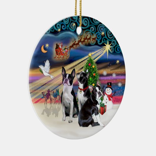 Xmas Magic - Boston Terriers (drei) Keramik Ornament (Rechts)