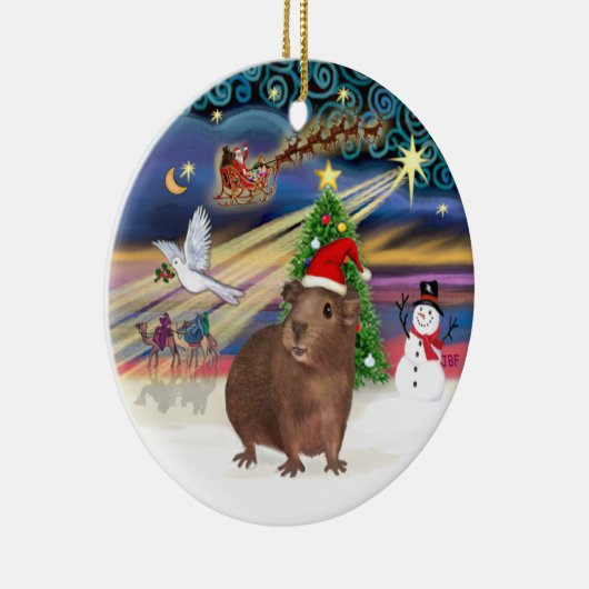 Xmas Magic - Brown Guinea Pig (Weihnachtsmannmütze Keramikornament (Rechts)