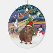 Xmas Magic - Brown Guinea Pig (Weihnachtsmannmütze Keramikornament (Links)