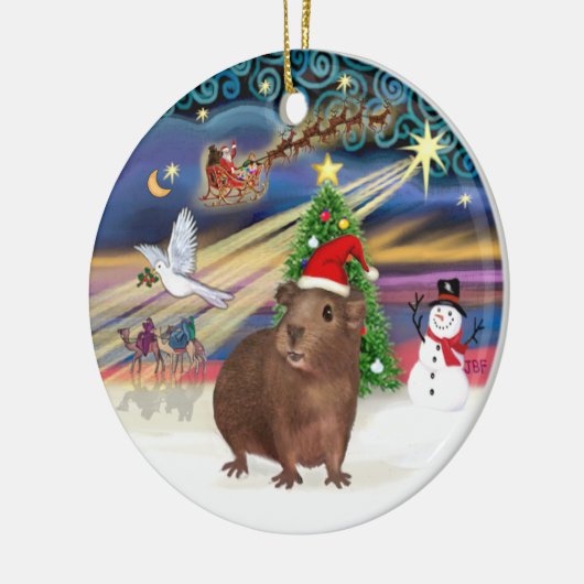 Xmas Magic - Brown Guinea Pig (Weihnachtsmannmütze Keramikornament (Links)