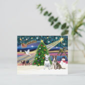 Xmas Magic Bull Terrier Party Feiertagspostkarte (Stehend Vorderseite)