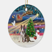 Xmas Magic - Bull Terrier (weiß gestreift0 Keramik Ornament (Links)