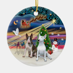 Xmas Magic - Bull Terrier (zwei) Keramik Ornament