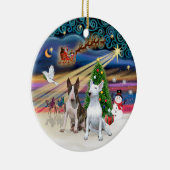 Xmas Magic - Bull Terriers (zwei) Keramik Ornament (Rechts)