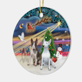 Xmas Magic - Bull Terriers (zwei) Keramik Ornament (Links)