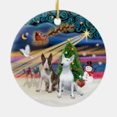 Xmas Magic - Bull Terriers (zwei) Keramik Ornament (Hinten)