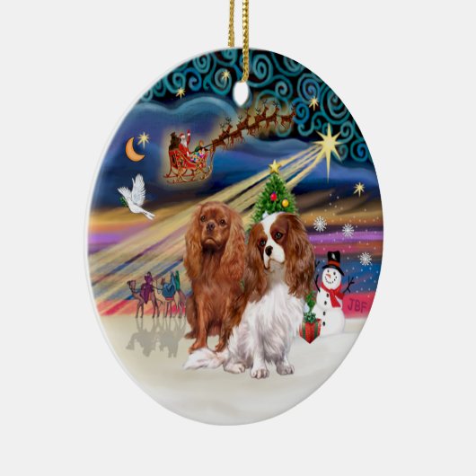 Xmas Magic - Cavaliers (zwei Ruby-Blenheim) Keramik Ornament (Rechts)