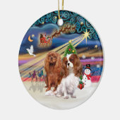 Xmas Magic - Cavaliers (zwei Ruby-Blenheim) Keramik Ornament (Links)
