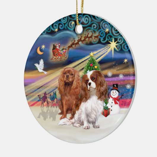 Xmas Magic - Cavaliers (zwei Ruby-Blenheim) Keramik Ornament (Links)