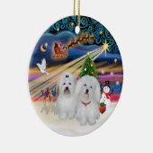 Xmas Magic - Coton de Tulear (ZWEI) Keramik Ornament (Rechts)