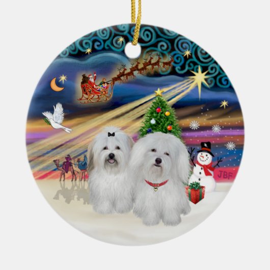 Xmas Magic - Coton de Tulear (ZWEI) Keramik Ornament (Vorne)