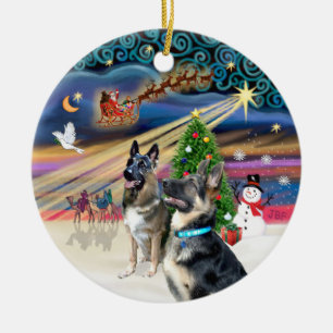Xmas Magic - Deutsche Schäferhunde (zwei-2) Keramik Ornament