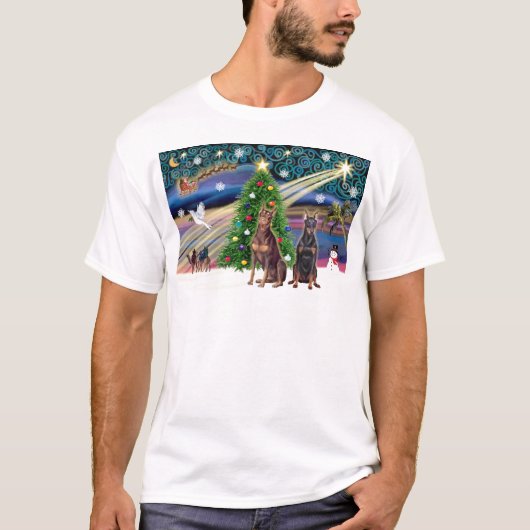 Xmas Magic-Doberman-Paar T-Shirt (Vorderseite)