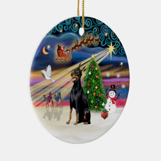 Xmas Magic - Doberman (schwarz) Keramik Ornament (Rechts)