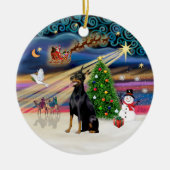 Xmas Magic - Doberman (schwarz) Keramik Ornament (Vorne)