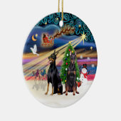 Xmas Magic - Dobermans (zwei) Keramik Ornament (Rechts)