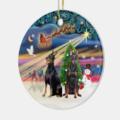 Xmas Magic - Dobermans (zwei) Keramik Ornament (Links)