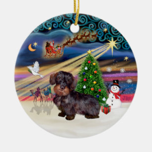 Xmas Magic - Drahthaarige Dackel Keramik Ornament