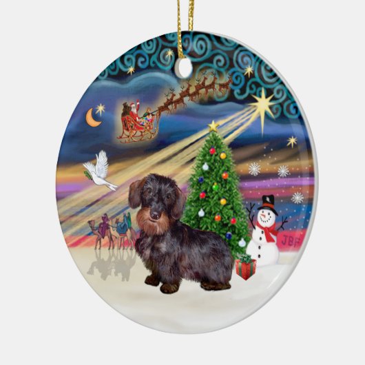 Xmas Magic - Drahthaarige Dackel Keramik Ornament (Links)