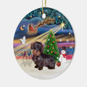 Xmas Magic - Drahthaarige Dackel Keramikornament (Links)