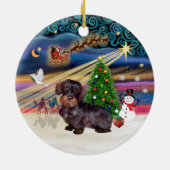 Xmas Magic - Drahthaarige Dackel Keramikornament (Hinten)