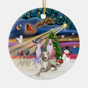 Xmas Magic - Drei Whippets Keramik Ornament