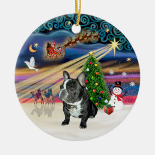 Xmas Magic - Französische Bulldogge (schwarz-weiß) Keramik Ornament