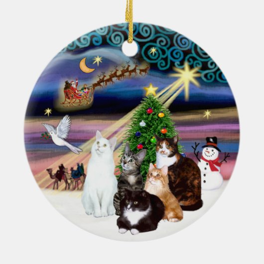 Xmas Magic - Fünf Katzen (ASH) Keramik Ornament (Hinten)