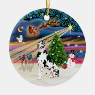 Xmas Magic - Harlequin Deutsche Dogge Keramikornament