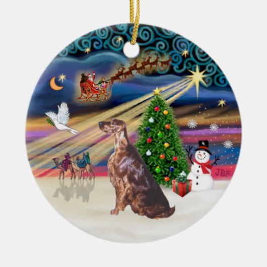 Xmas Magic - Irischer Setter Keramikornament (Vorne)