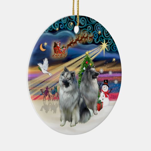 Xmas Magic - Keeshond (zwei) Keramik Ornament (Rechts)