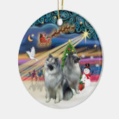 Xmas Magic - Keeshond (zwei) Keramik Ornament (Links)