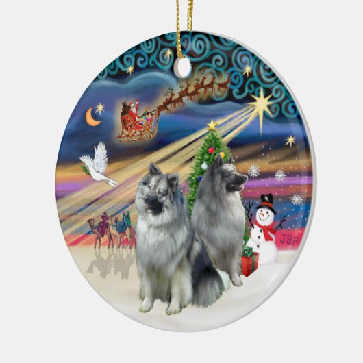 Xmas Magic - Keeshond (zwei) Keramik Ornament (Links)