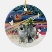 Xmas Magic - Keeshond (zwei) Keramik Ornament (Hinten)