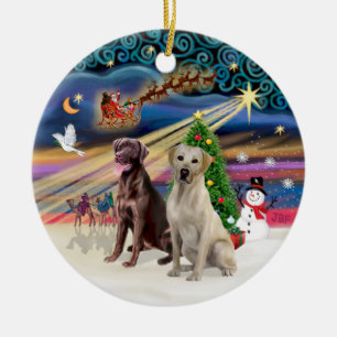 Xmas Magic - Labradors (Choc-Gelb) Keramikornament
